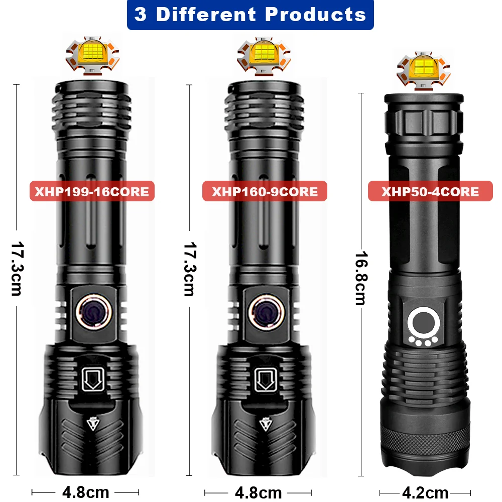 Lampe De Poche Puissante À Lumière Led, 5000000 Lumens, 5200mah,  Rechargeable Par Usb, Portable, Zoom, Torche, Flash Tactique, Longue Portée  2000m - Led Lampes De Poche - AliExpress