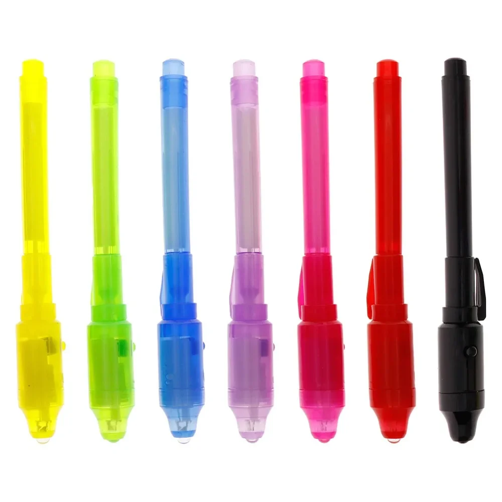 Magic 2 In 1 Highlighter Invisible Ink Pen Marker UV Lights Ultra Violet Mini Flashlight Combo Stationery Penlight with Battery highlighter pen marker pen highlighter marker invisible ink pen magic pen