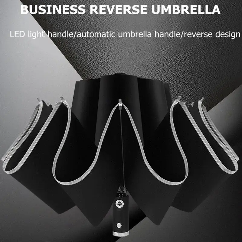 Xiaomi Automatic Umbrella Reflective Stripe Reverse Led Light Umbrella Three Folding Inverted 10 Ribs Windproof Umbrellas