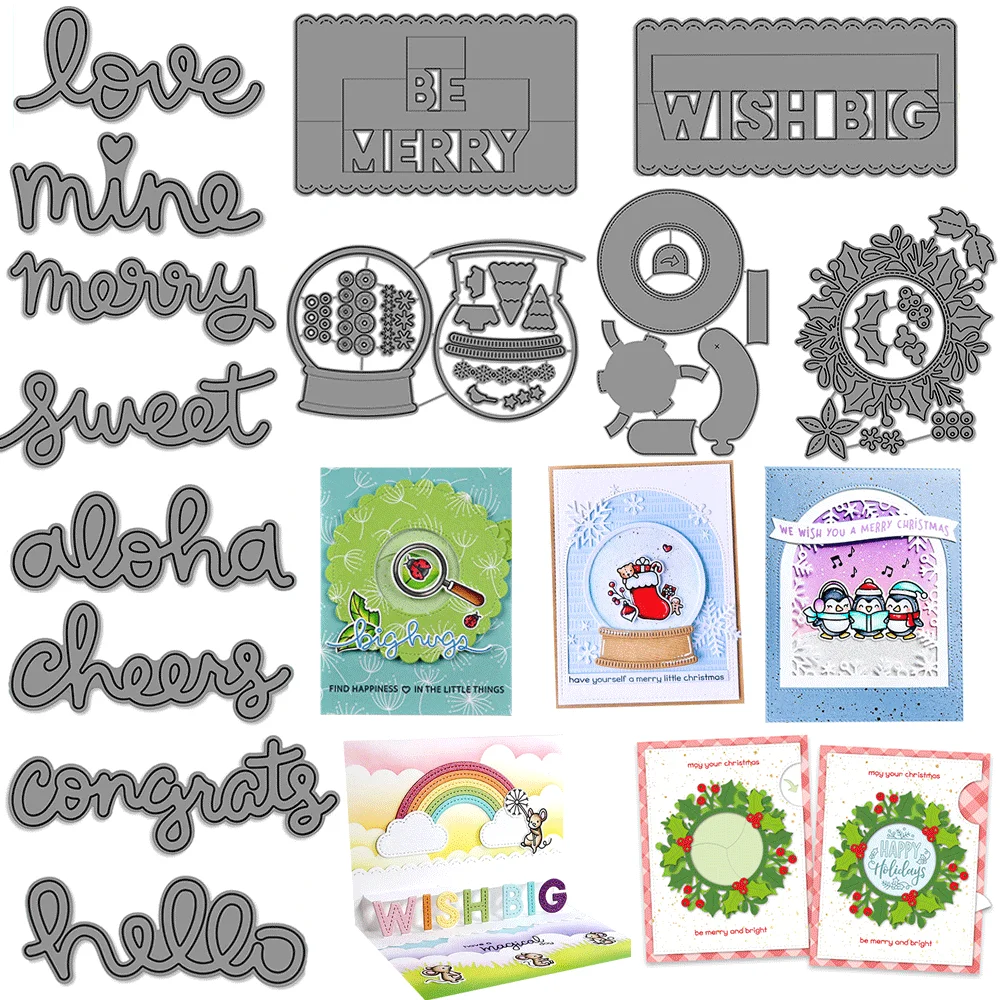 Bauen Sie einen Schneekugel aus Metall, Stanzformen, Liebesprägung, gestanzter Kranz, Add-On für DIY-Kartenherstellung, Scrapbooking, Bastelbedarf – Detail 1