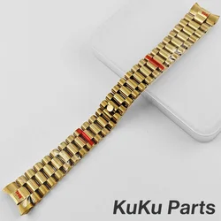 Presidential 904L Solid Stainless Steel Bracelet, 20mm Width, Curved End Links, with Deployment Clasp - 20mm (NO.3 Gold)