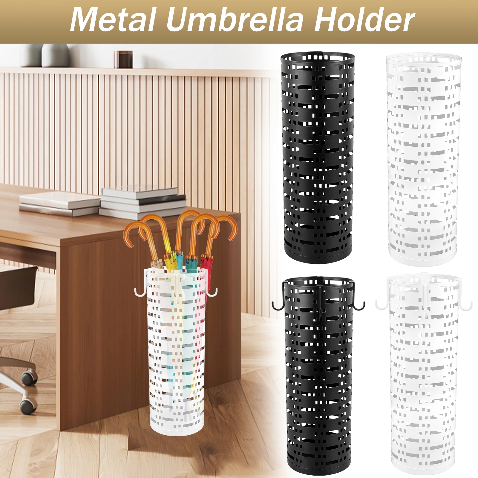 Umbrella Storage Rack Metal Free Standing Umbrella Stand Round Bin Waterproof Walking Sticks Rack Home Office Storage Bucket