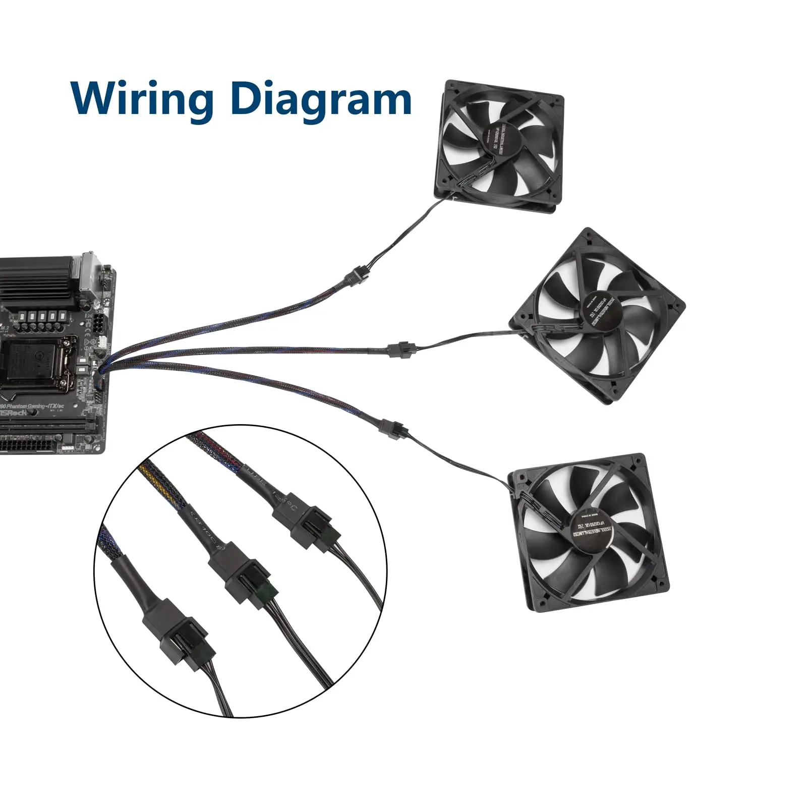 PWM Fan Cable Dteedck 4-pin 1 to 3 Way PWM Fan Splitter Cable Cooled 1 to 2/3/4 Way Tap Sleeve Extension Braided Cable Extension fan connector