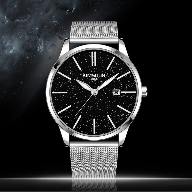 Fashion Starry Sky Dial Watch Men Simple Round Stainless Steel Quartz Wristwatch Casual Luminous Waterproof Male Clock Cheap New