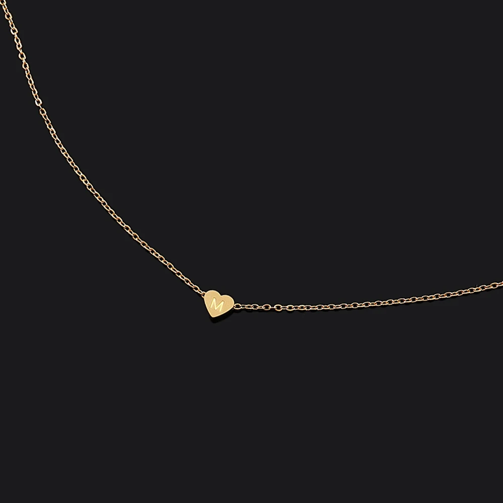 New Fashion Heart A-Z Initial Necklace Women Simple Stainless Steel Link Chain Necklace For Women Jewelry Gift