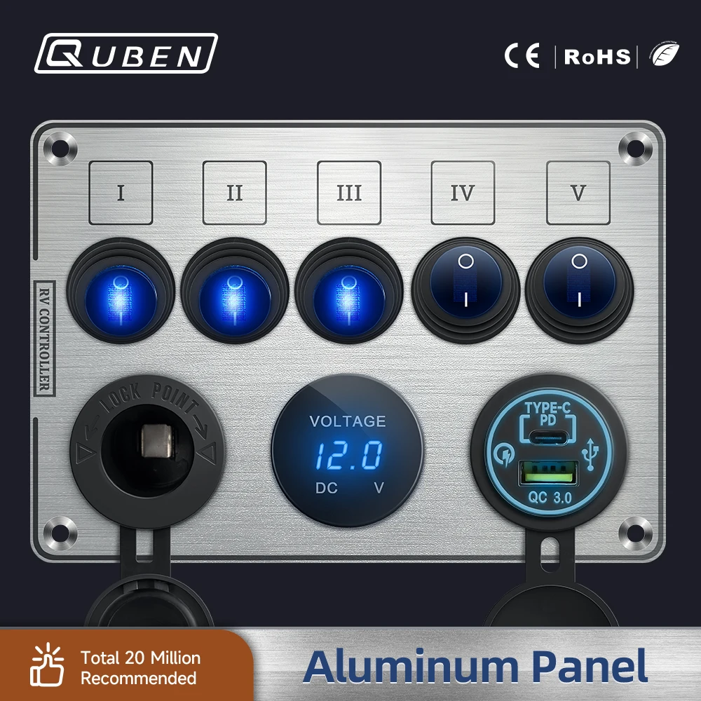 Зарядное устройство QUBEN с двойным USB разъемом QC3.0/стандартный Вольтметр/переключатель, многофункциональная Панель для RV, яхты, автомобиля, лодки, грузовика, транспортных средств, фургона