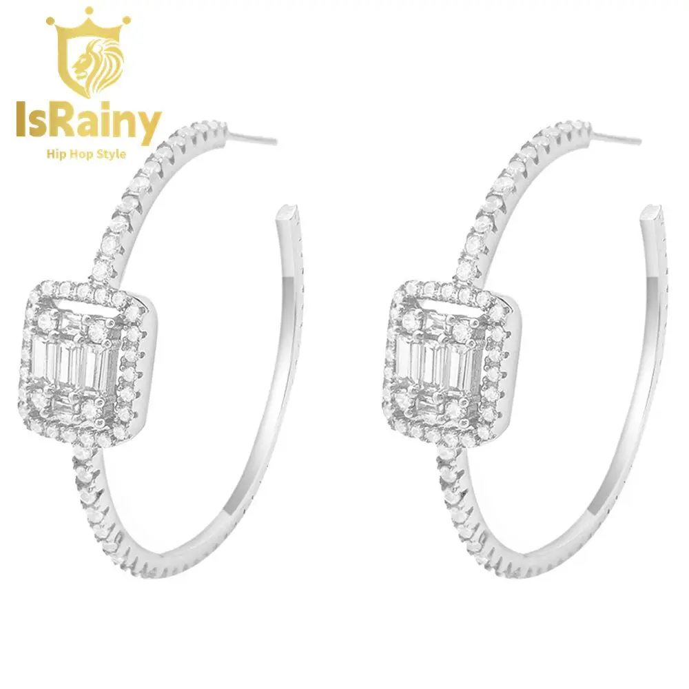 

IsRainy Hip Hop Rock 100% 925 Sterling Silver Synthenic Sona Diamonds Zircons Hoops Earrings Ins Wedding Fine Jewelry Wholesale