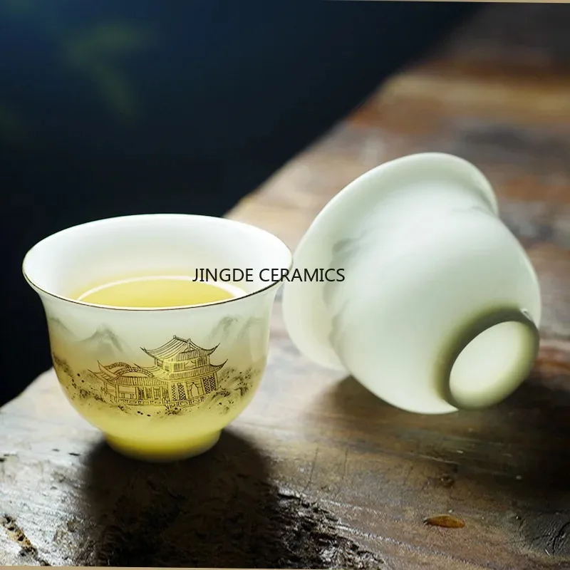 1Pc Jingdezhen White Porcelain Teacup Chinese Handmade Ceramic Master Cup Portable Personal Single Cup Tradition Retro Tea 60ml
