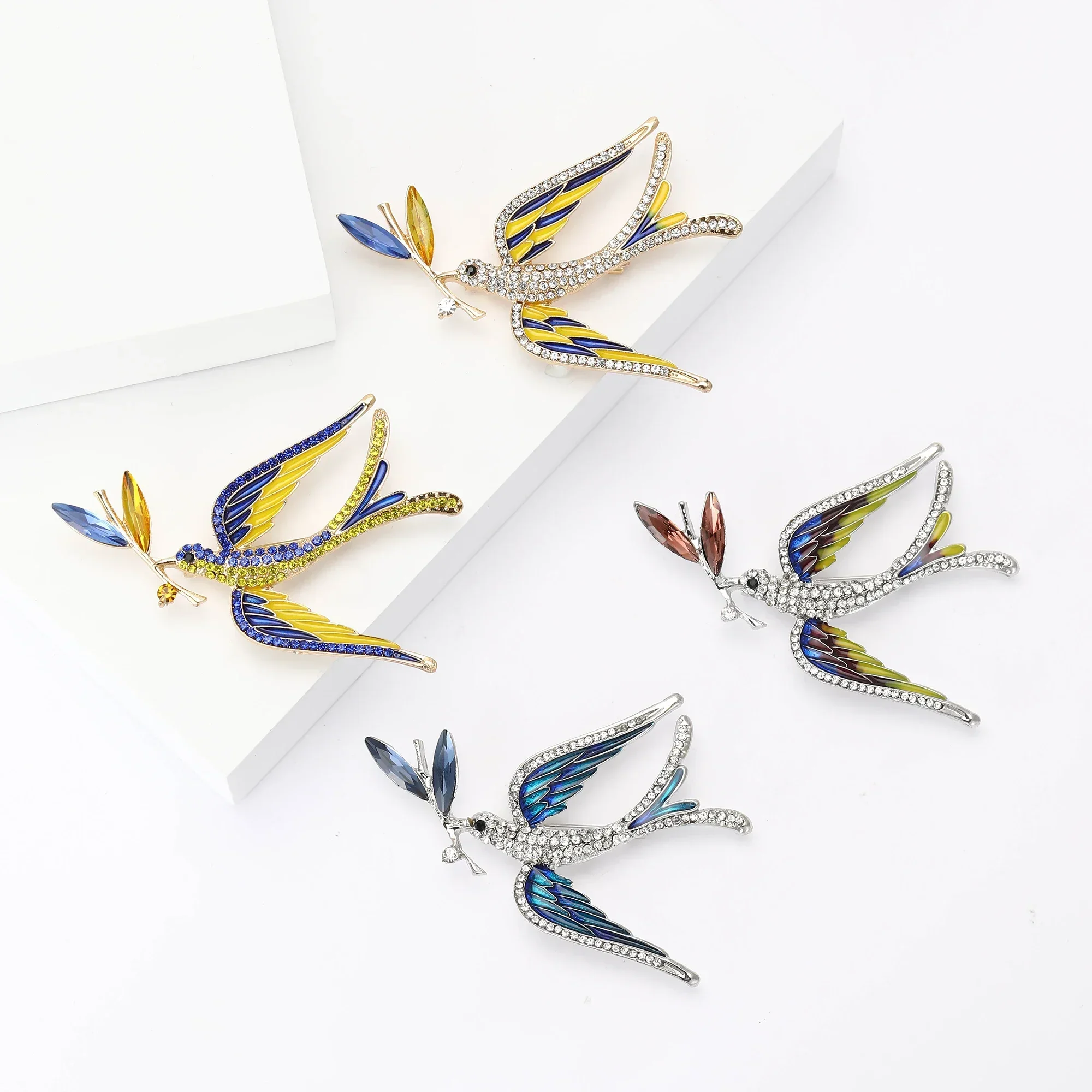 Enamel Peace Dove Brooches for Women Ukraine Rhinestone Ear of Wheat Pins Office Party Friend Gifts Jewelry Accessories