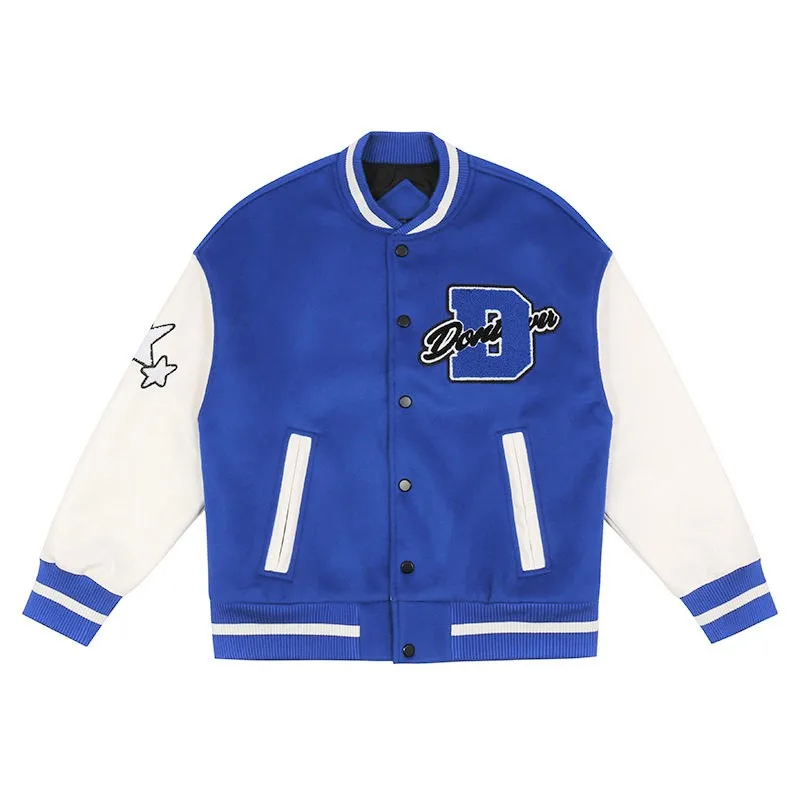 Hip Hop College Jackets Mens Furry Stars Letters Embroidery