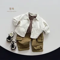 Autumn New Children Loose Trousers Baby Girls Pocket Cargo Pants Fashion Boys Versatile Casual Pants Kids Solid Wide Leg Pants 2