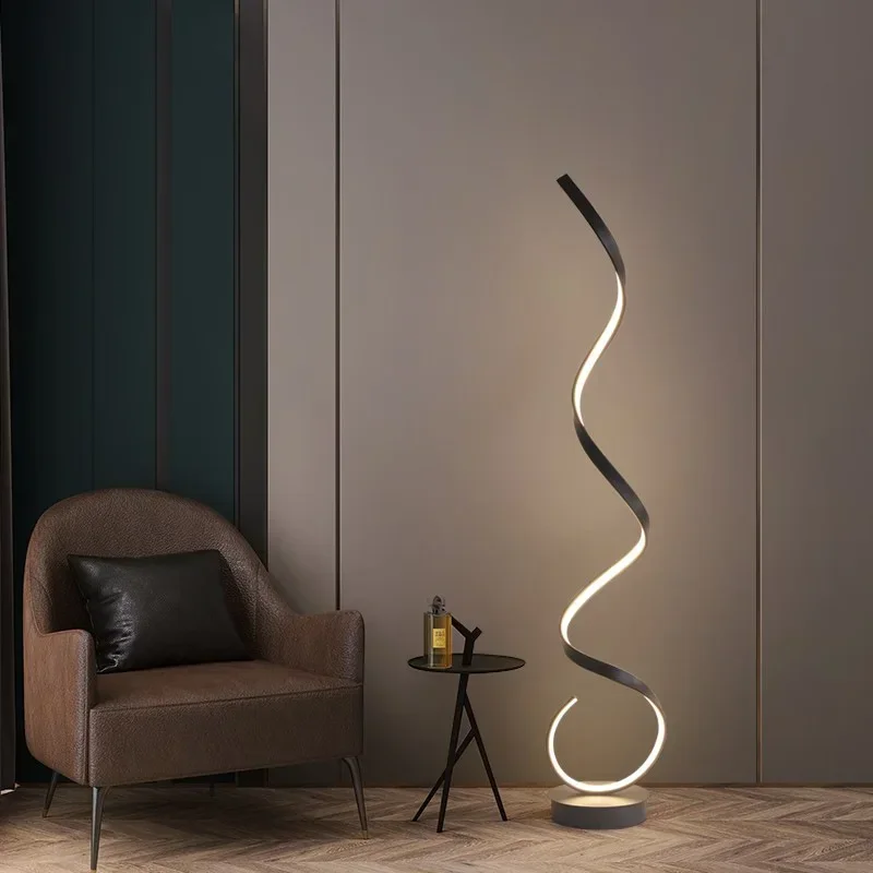 

Минималистичная настольная лампа, черно-белая алюминиевая прикроватная лампа в виде спиральной полосы, декоративный напольный светильник для гостиной, дивана, кабинета, чтения