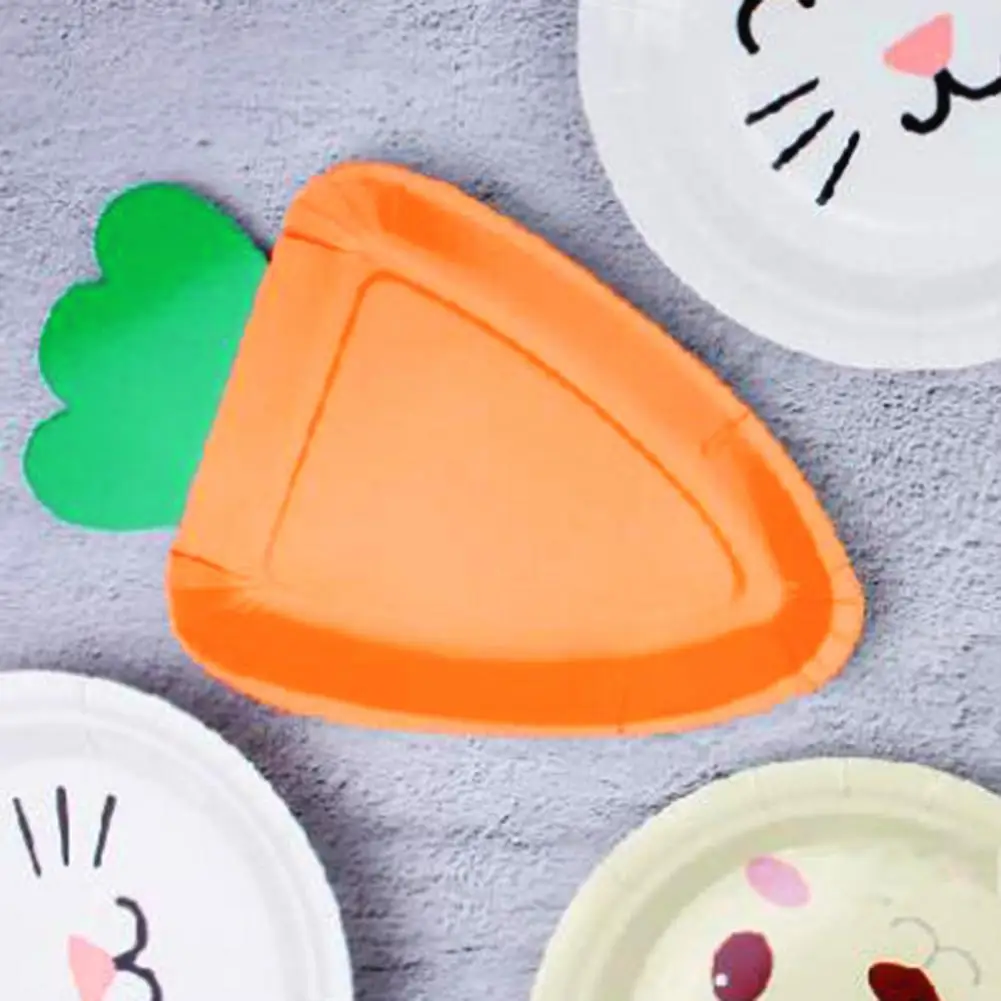 8Pcs Easter Paper Plates Carrot Shape Cartoon Disposable Vegetable Tableware Thick Paper Trays Dishes Happy Easter