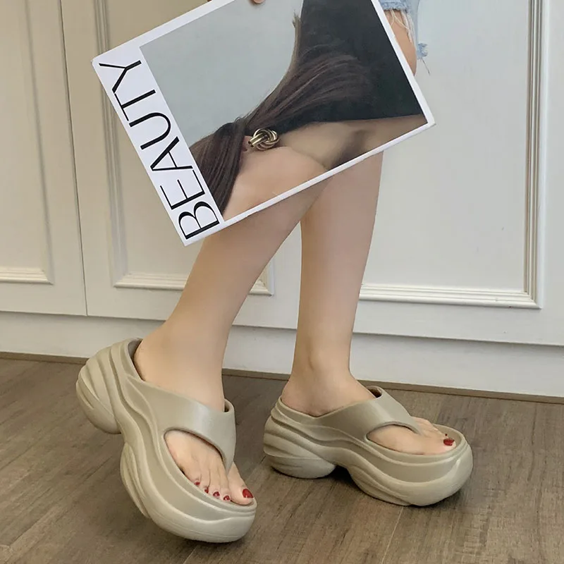 Thick Botton Beach Flip Flops for Women Clip Toe Soft Sole Platform Slippers Woman Summer Non-Slip Chunky Wedge Sandals Female 3