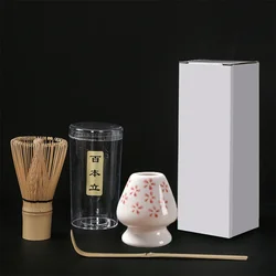 Premium Matcha Tea Stirring Set with Brush, Spoon, and Holder - 3-Piece Set - 3pcs (White)