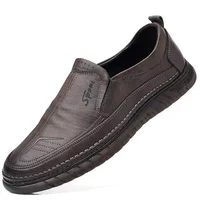 Men's Casual Leather Shoes Breathable Slip-On Soft Bottom Anti-Slip Summer New Style Dad Comfortable PU Upper Footwear