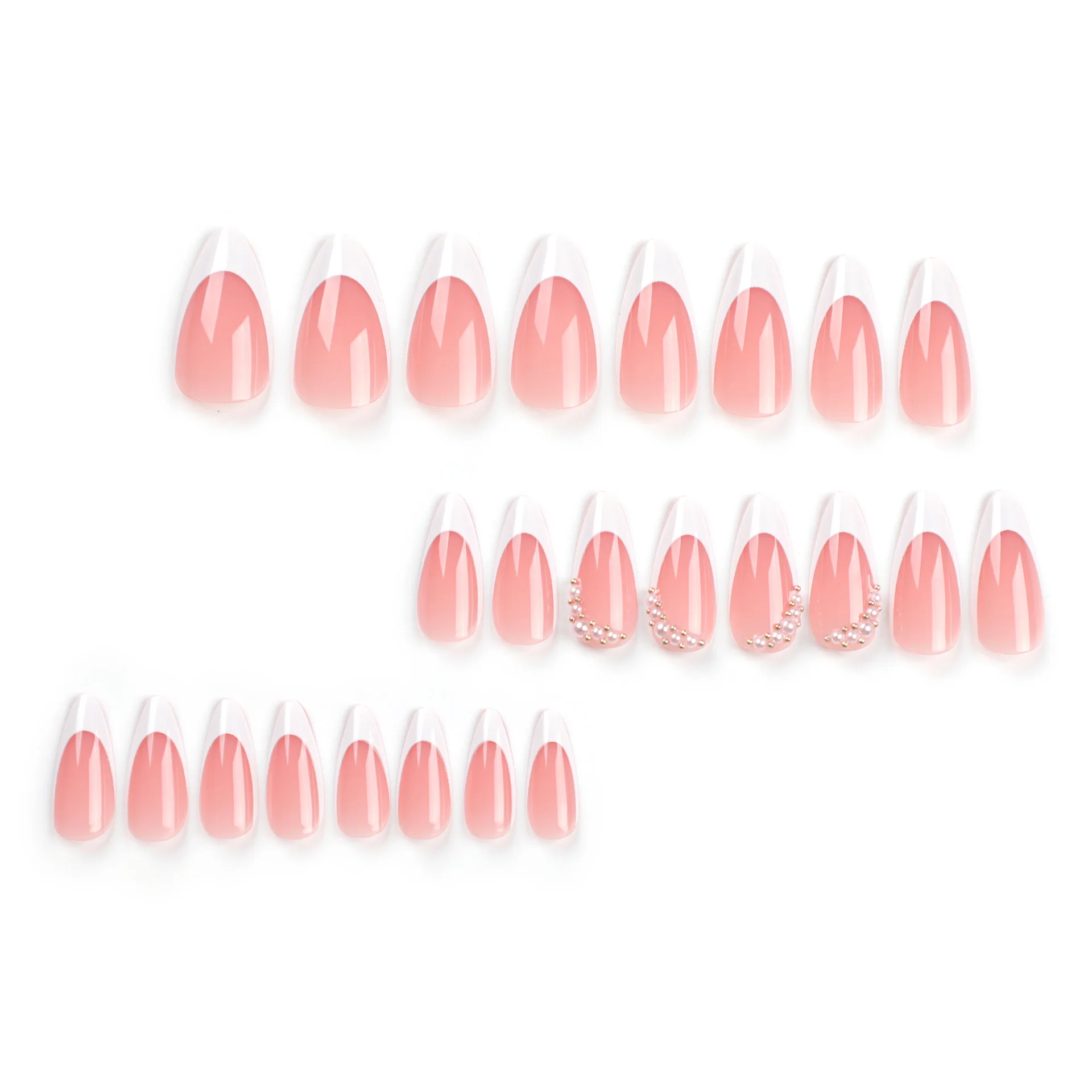 24 Pcs Flame French Design Pink Press-On Nails