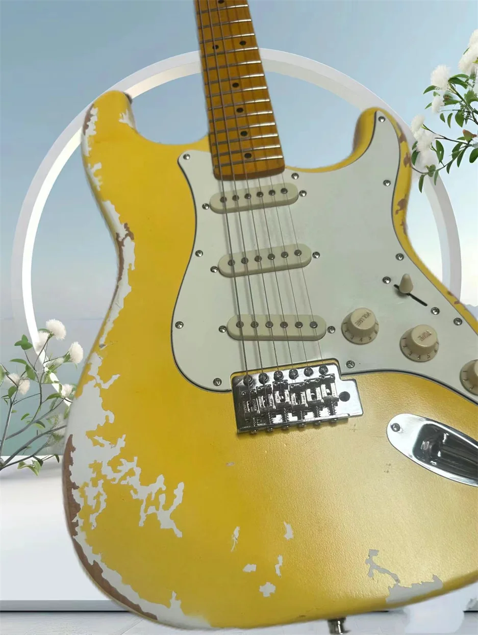 

Make old-fashioned electric guitar, Relic Ingwe Yellow ST Electric guitar SSS pickup bolt joint