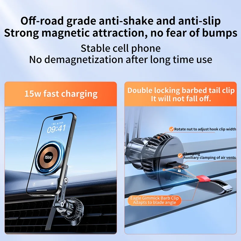 Magnetic Car Air Vent Wireless Charger 15W 360 Rotation Aluminum Foldable Phone Stand For Iphone 15 14 13 12 11 Pro Max Samsung