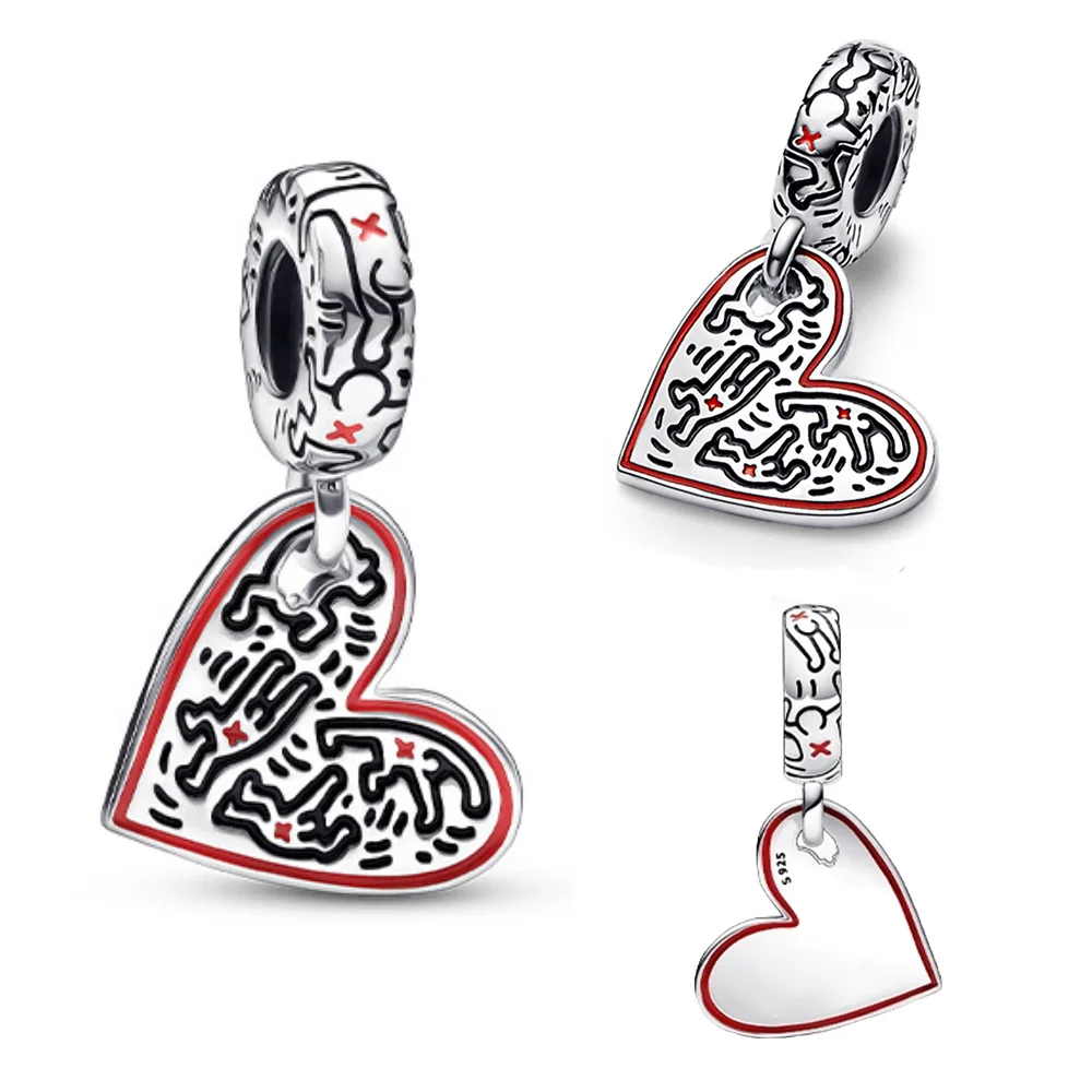 2022 New 925 Silver man and heart creative doodle Charm Bead Fit