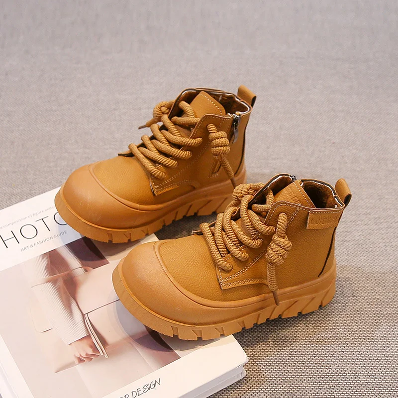 Boy Handsome Worker Boot Autumn and Winter New Fashion British Style Retro Girl's Western Style Martin Boots Single-Layer B