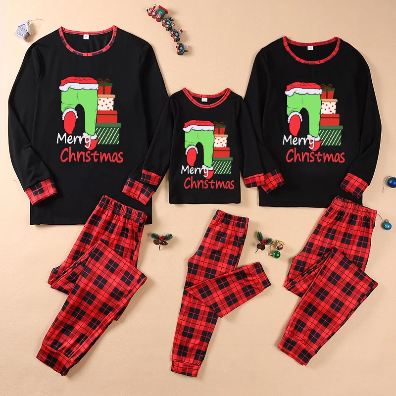 

2023 Funny Christmas Family Matching Pajamas Sets Plaid Daddy Mommy and Me Xmas Pj's Clothes Father Mother Kids & Baby Sleepwear