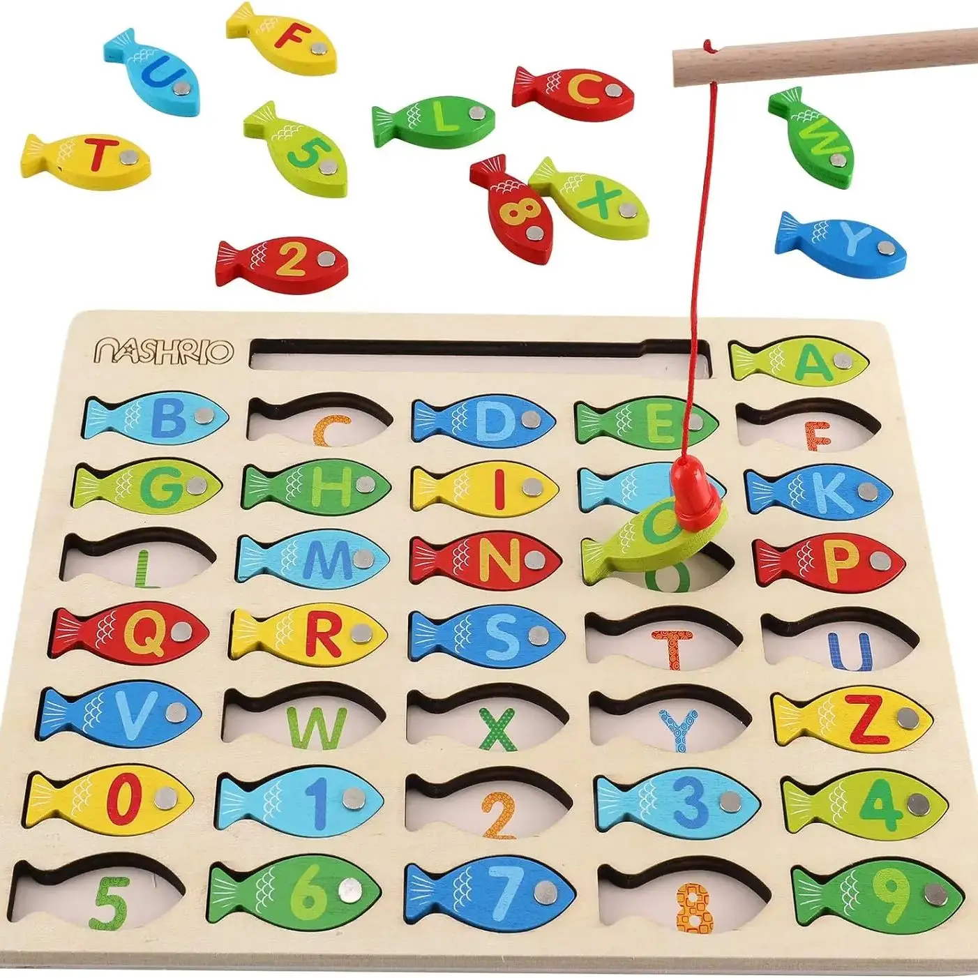 Wooden alphanumeric cognition early education puzzle magnetic fishing toys children's games 0-4