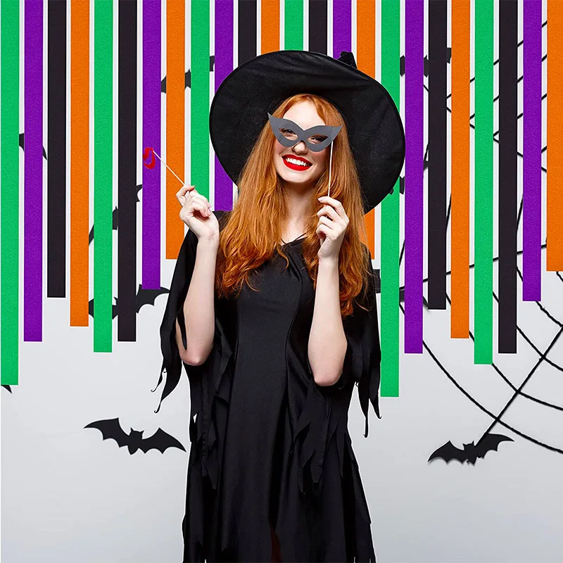 Stelle Filanti Di Carta Crespa Halloween Party Rotolo Di Carta Crespa Arancione Viola Nero Sfondo Per Decorazioni Di Sfondo Della Parete Di Halloween