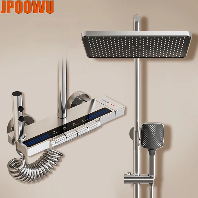 Atmosphere Rain Shower Set Bathroom LED Digital Hot Cold Thermostatic Mixer Shower System Bathtub Wall Mount Rain Bath Faucets