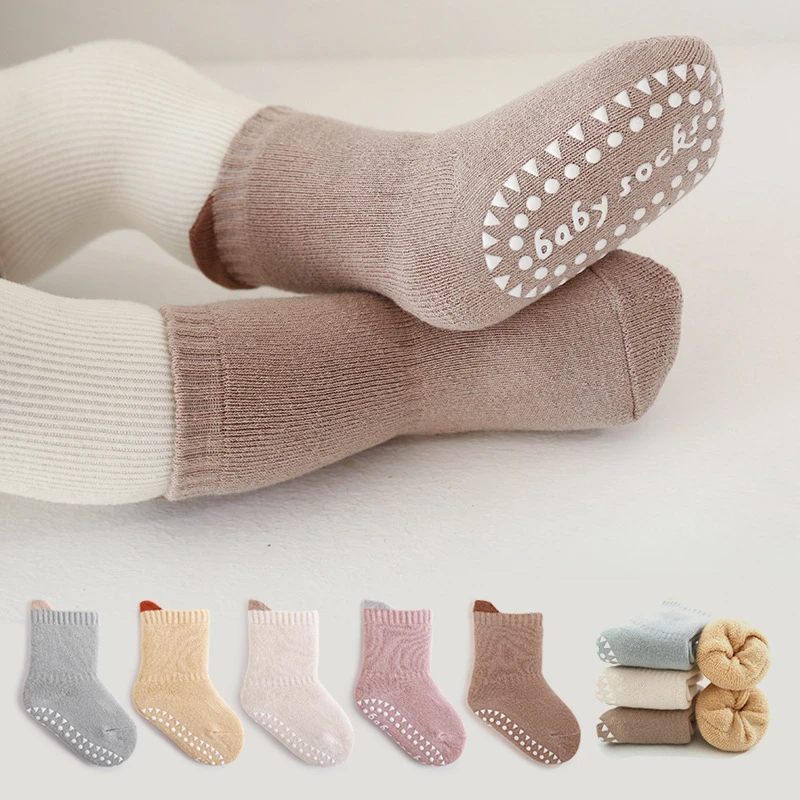 

1 Pair Winter New Toddler Terry Mid Socks Newborn Baby Soft Thickened Warm Socks Girl Boy Cute Antiskid Boneless Socks 0-5Y
