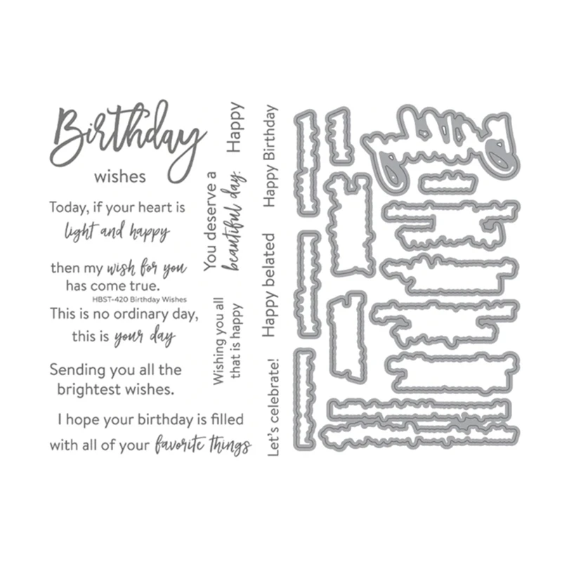 

Birthday Wishes Clear Stamps for New 2022 Scrapbooking Paper Making Bee Embossing Frame Craft Supplies Card Cutting Dies