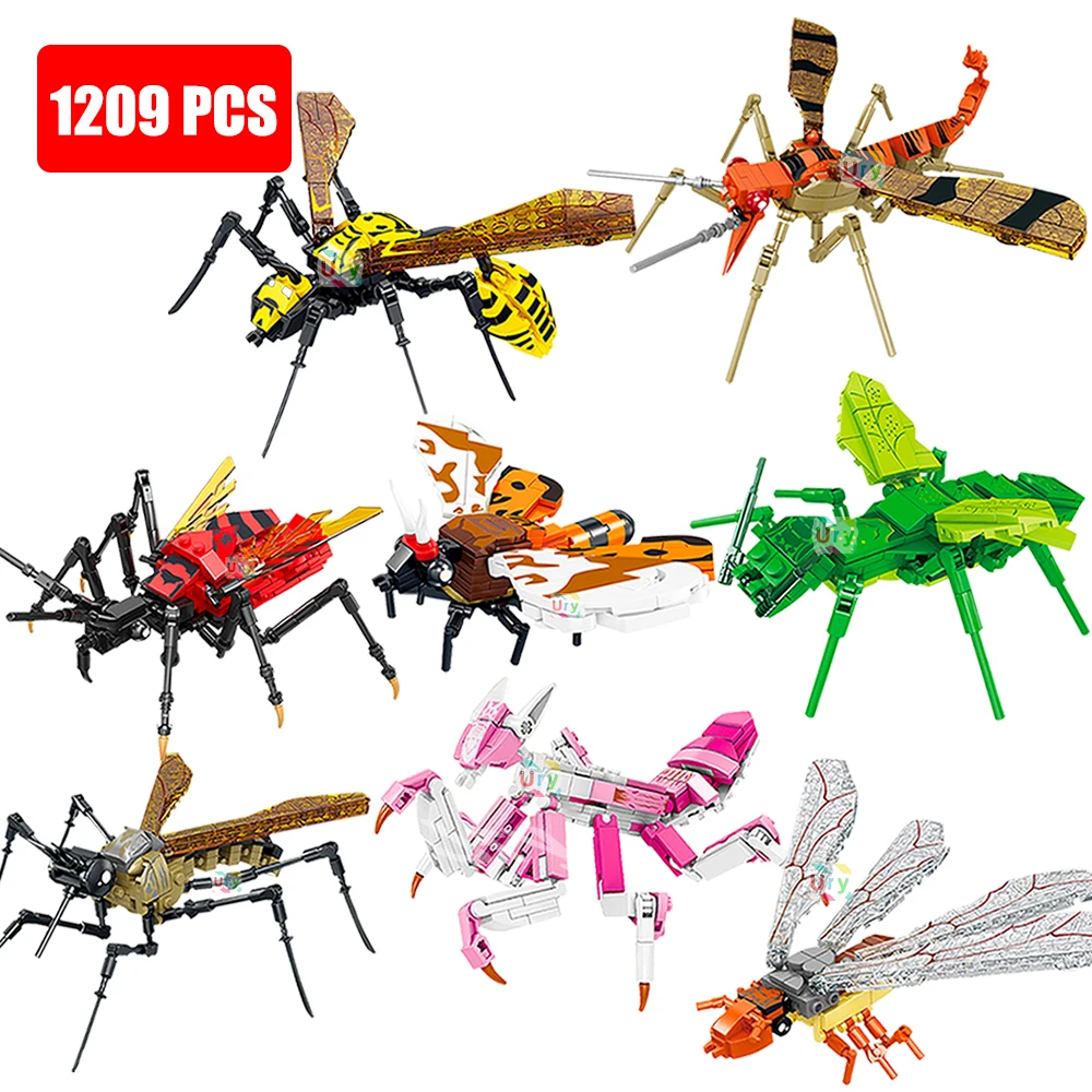 Moc Insect Family Animal Model Bee Mantis Mosquito Termite Scorpion Fly Set Building Block Puzzle Fai Da Te Assemblare Giocattolo Per Regali Per Bambi