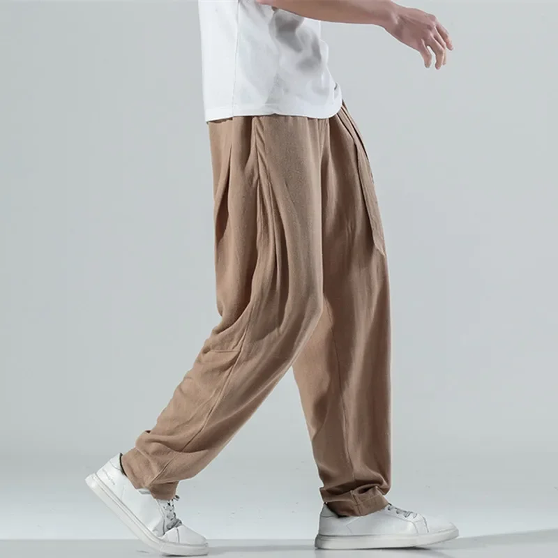 

2024 Spring New Men's Cotton Linen Loose Pants Men Summer Casual Solid Color Pants Trousers Plus Size M-5XL