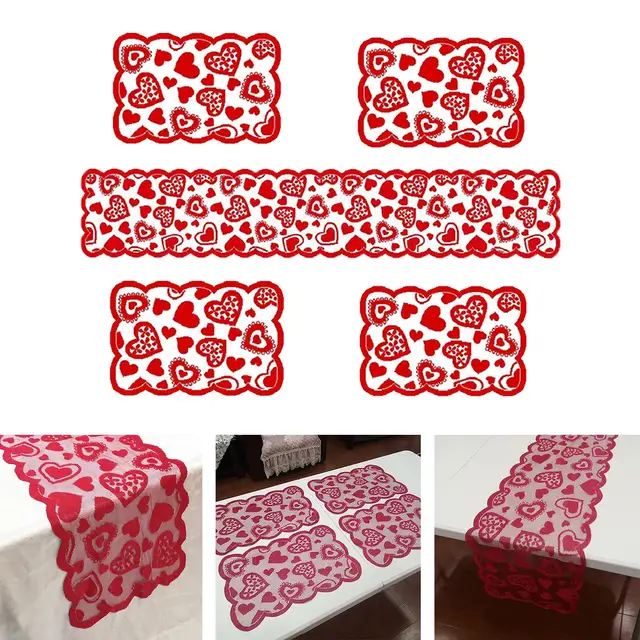 Csipke Piros Asztali Futó 4 Darabos Placemats Őszi Vacsorapartik Dekoratív Otthoni Ünnepi Party Karácsonyi Ruha Dekoráció - Image 6