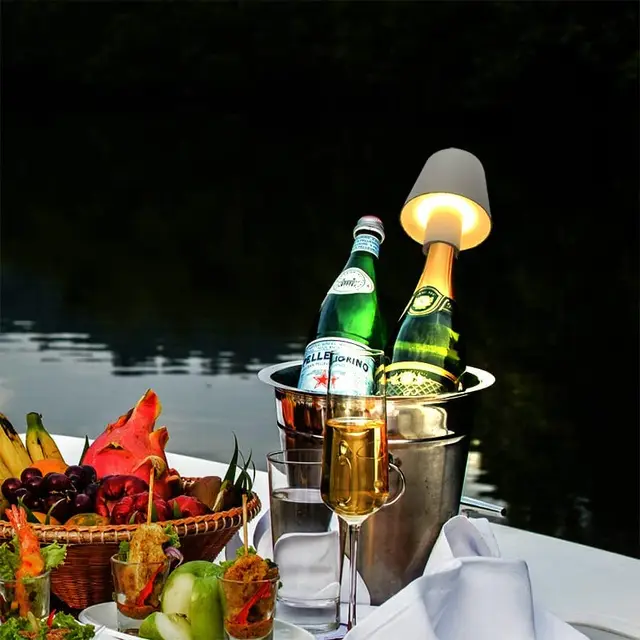 Table Lamps, Metal Wine Bottle Shape Decorative Lamp, Cordless