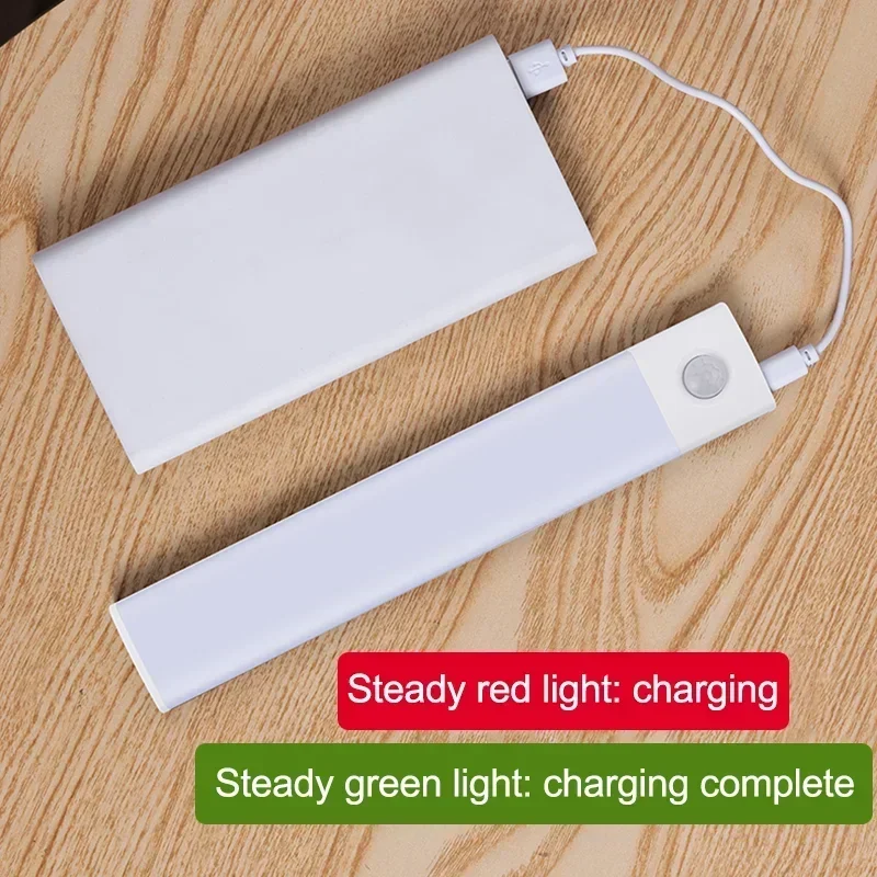 10-60CM 모션 센서 LED 야간 조명 무선 USB 충전식 캐비닛 조명 아래 울트라 얇은 긴 바 램프 주방 머리맡 이미지 4