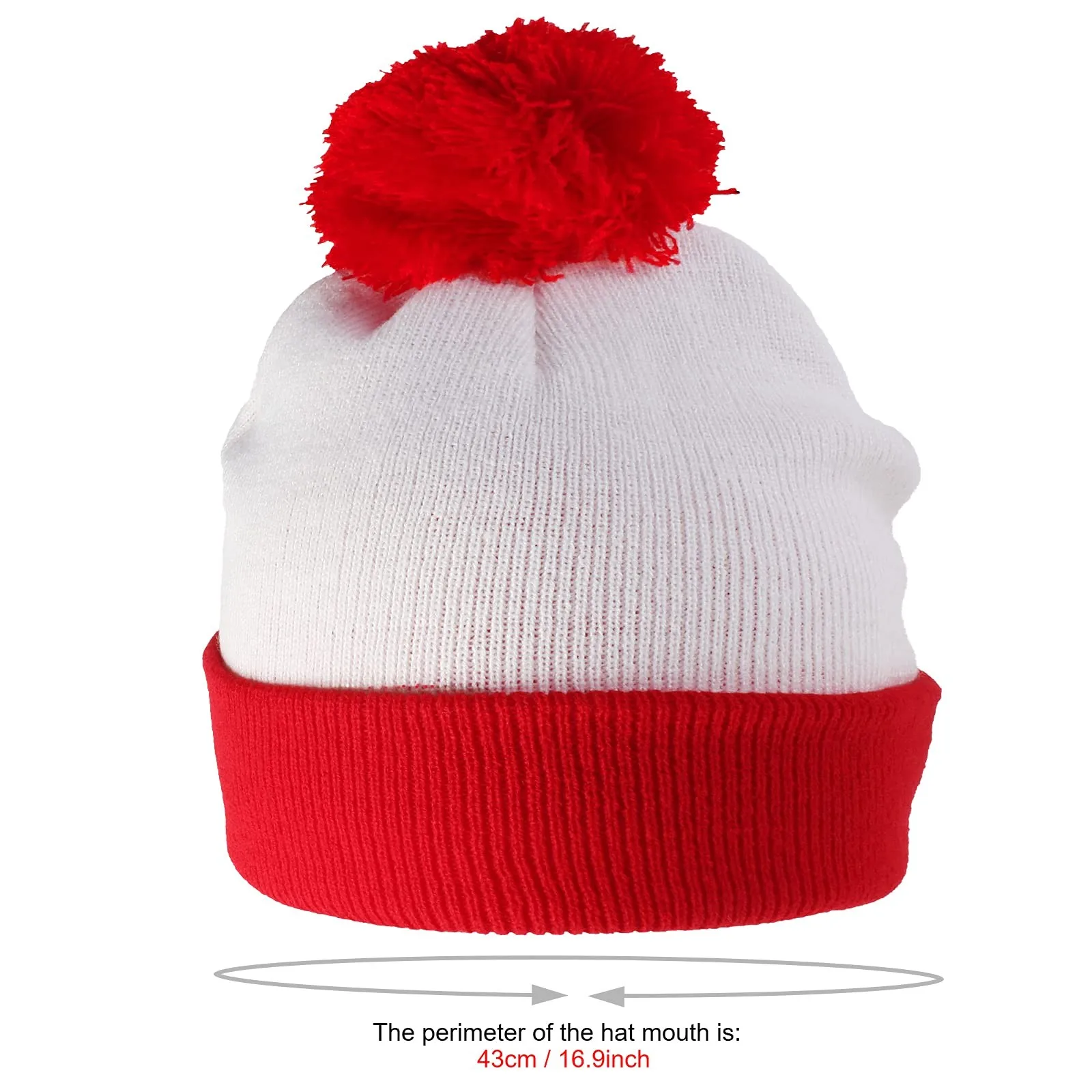 Trapper Hat With Glasses Red White Hat Christmas Cuff Knit Hat With A Yarn Bobble On The Hat Top Winter Face Wool Pullover Hat 6
