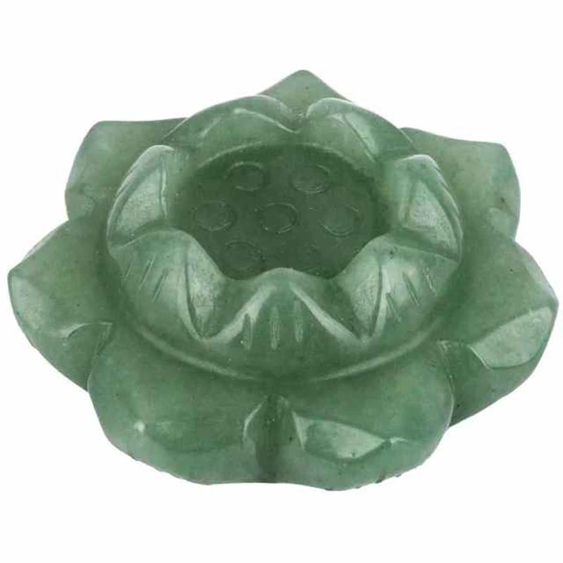 

TUMBEELLUWA 2" Natural Green Aventurine Stone Carved Lotus Flower Healing Office Home Jewelry Decoration Candlestick