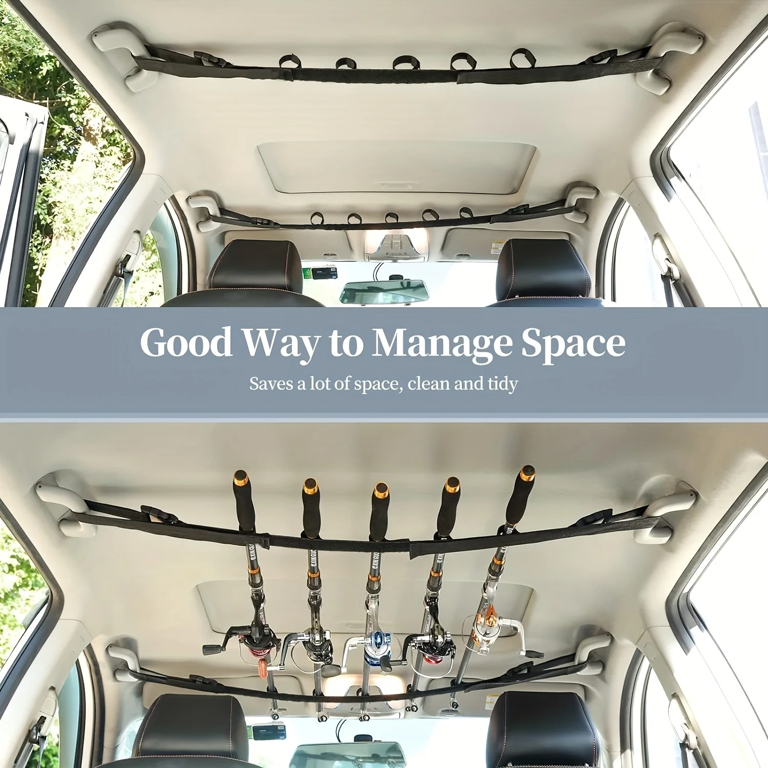 2 supports voiture cannes pêche SUV avec sangles réglables rangement équipement véhicule