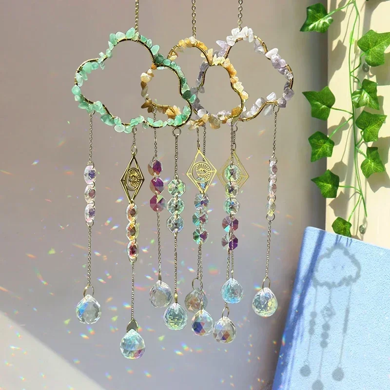 Description Picture 4 of itemNew Crystal Sun Catcher Cloud Window Wind Chime Hanging Rainbow Prism Pendant Jewelry Home Garden Decoration Festival Gifts