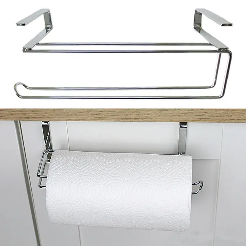 Cabinet Door Towel Holder Tissue Organizer Hanger Rack No Punch Kitchen Paper Towel Storage Organizer Hook For Bathroom