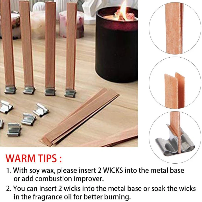 100pcs 13/8mm Natural Wood Candle Wicks with Sustainer Tab DIY Candle Making Supplies Soy Parffin Wax Wick Melt Burner