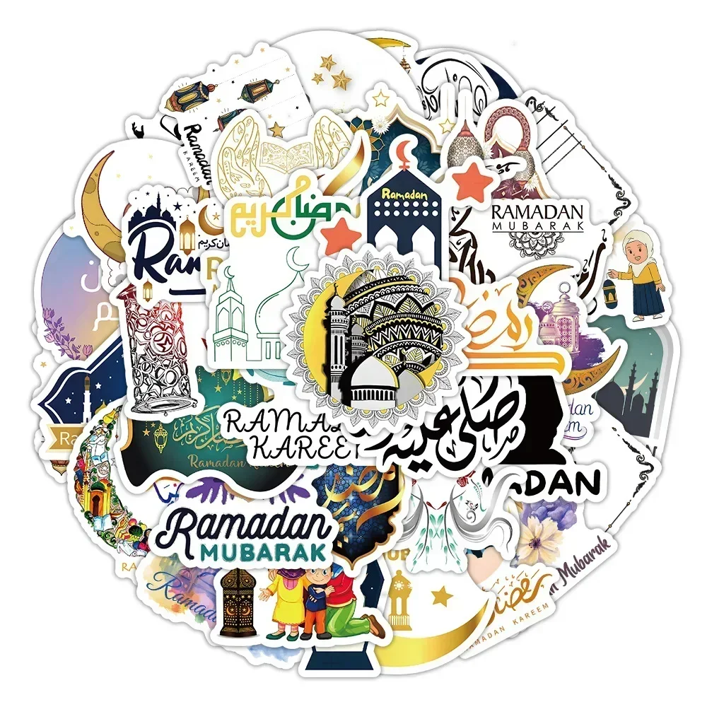 10Pcs Crescent Moon Festival Eid Mubarak Packaging Sealing Sticker Candy Bag Gift Box Labels for Kids Party Decor Supplies