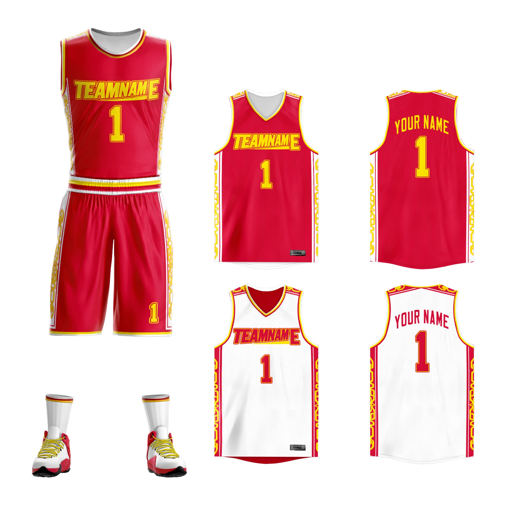 Reversible Basketball Jersey Uniform Personalized Printed Double Sided Basketball Shirt Men's Tank Top with Shorts Set
