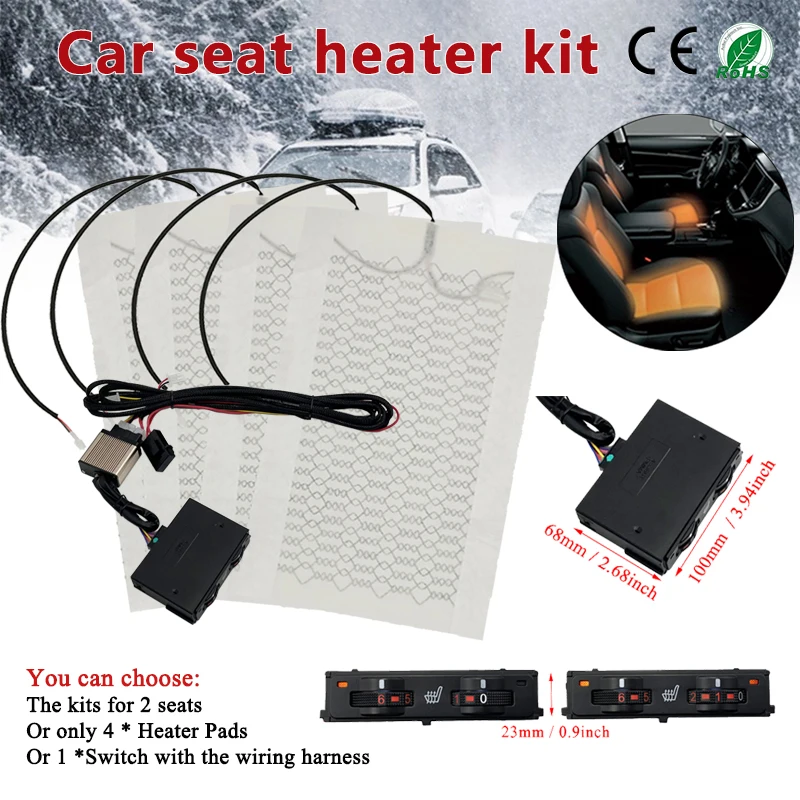 NewBuiltinCarSeatHeaterKitFit2Seats12VCarbonFiberFast