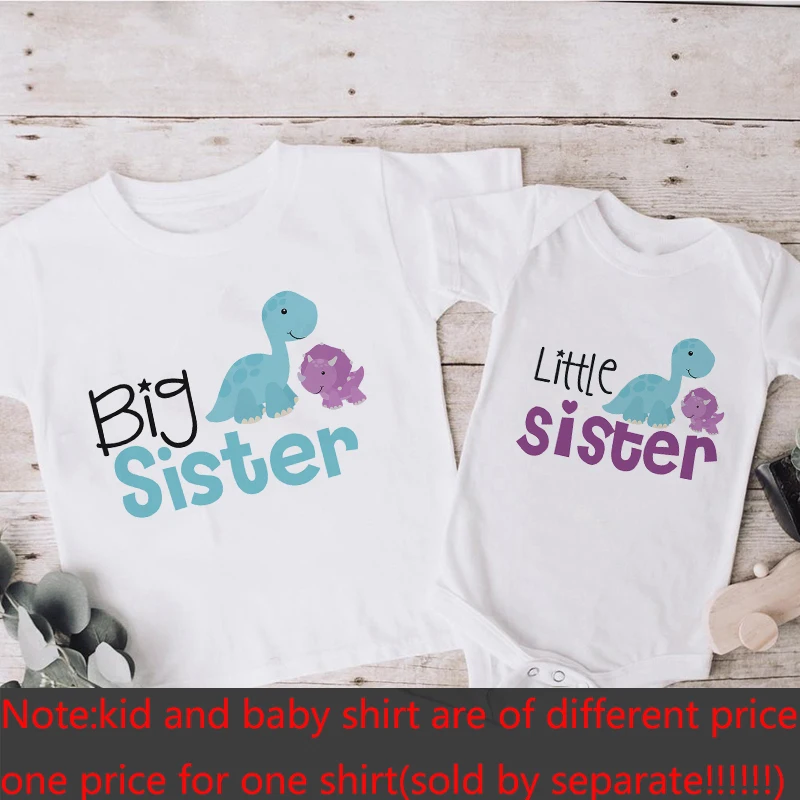 Big Sister Little Sister Siblings Matching Shirts Cartoon Dinosaur Tops Big Sis Lil Sis Short Sleeve Tops Tees Sibling Outfits 3