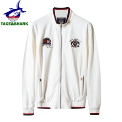 TACE&SHARK Fashion Casual White Military Jacket Coat Stand Collar Zipper Jackets Men Brand Embroidery Outerwear Clothing