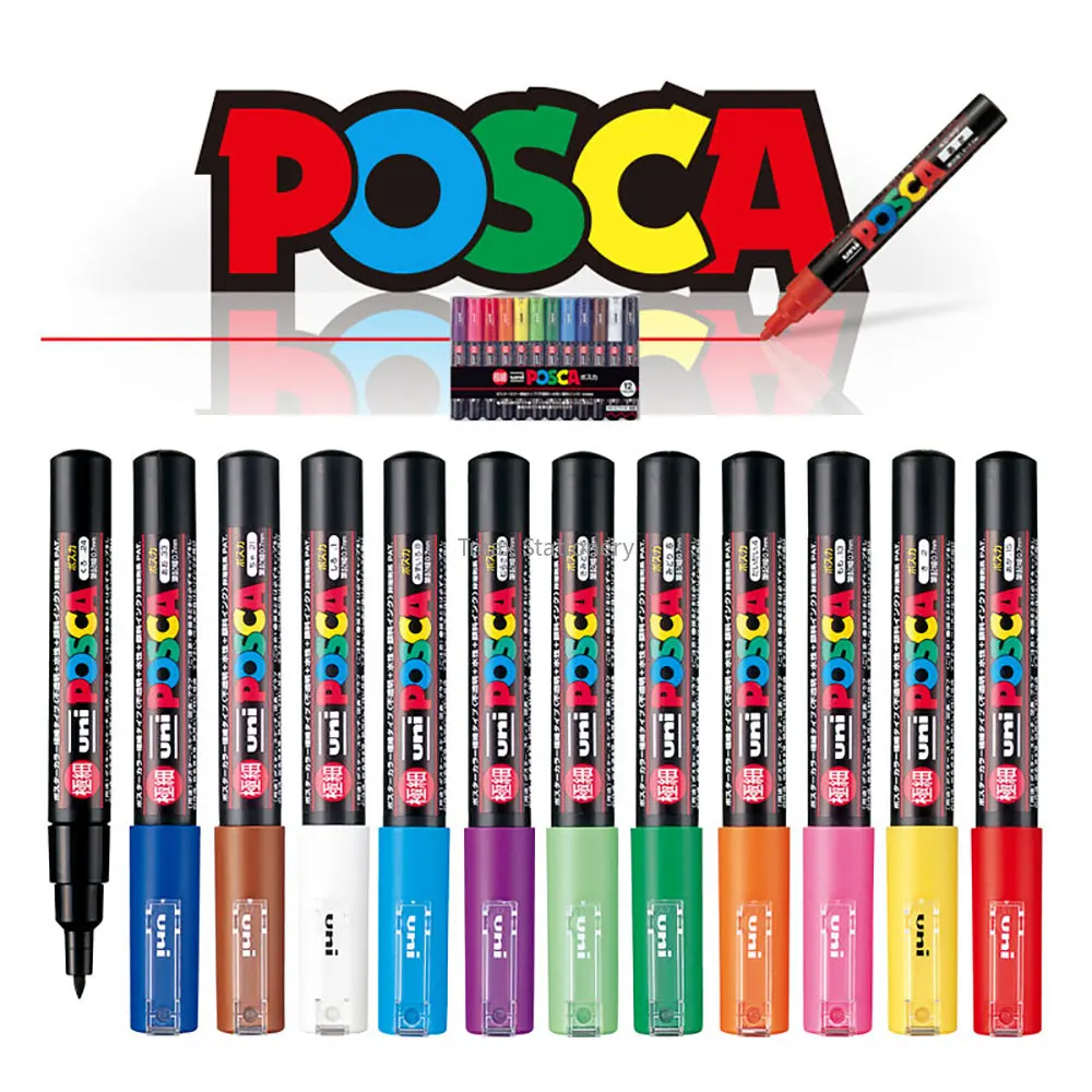 New Uni Posca Markers Pen Set PC-1M Waterproof Opaque Paint Pens Super Fine Nib 0.7mm Manga Graffiti Pen Art Supplies Stationery 6