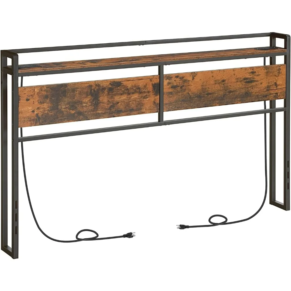 

King Size Headboard, with 2 Outlets and 4 USB Ports, Adjustable Height, Storage Rack, Sturdy and Stable, King Size Headboard,