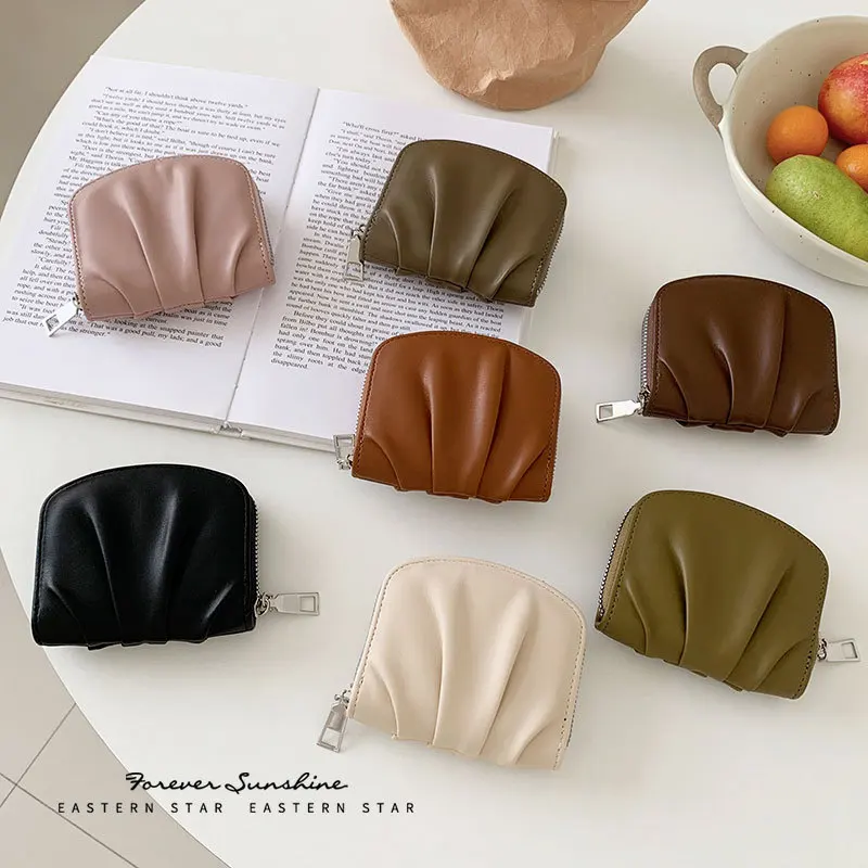 

Folds Sense PU Wallet INS Woman Cute Small Wallet Solid Color Fashion Coin Wallet Card Bag Lady Leather Purse For Women